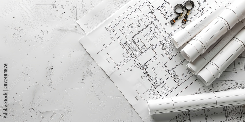 A white background with a drawing of a building and a pair of scissors A white background with a drawing of a building and a pair of scissors