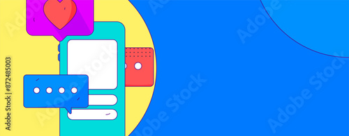 Virtual characters social communication concept business flat vector hand drawn illustration
