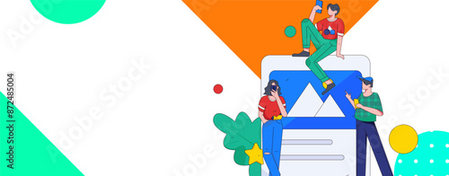 Virtual characters social communication concept business flat vector hand drawn illustration
