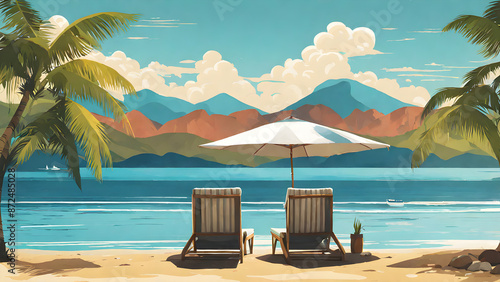 Relaxing seascape illustration evoking summer holidays and vacations © Ismah Yuni