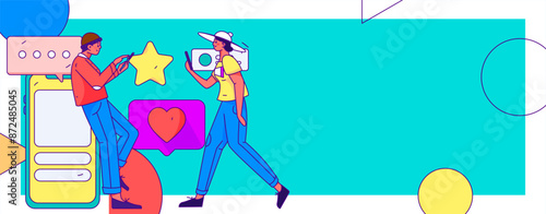 Virtual characters social communication concept business flat vector hand drawn illustration
