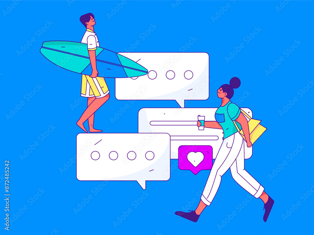 Fototapeta premium Virtual characters social communication concept business flat vector hand drawn illustration 