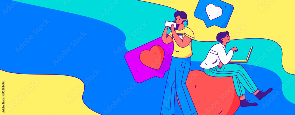 Virtual characters social communication concept business flat vector hand drawn illustration
Virtual characters social communication concept business flat vector hand drawn illustration
