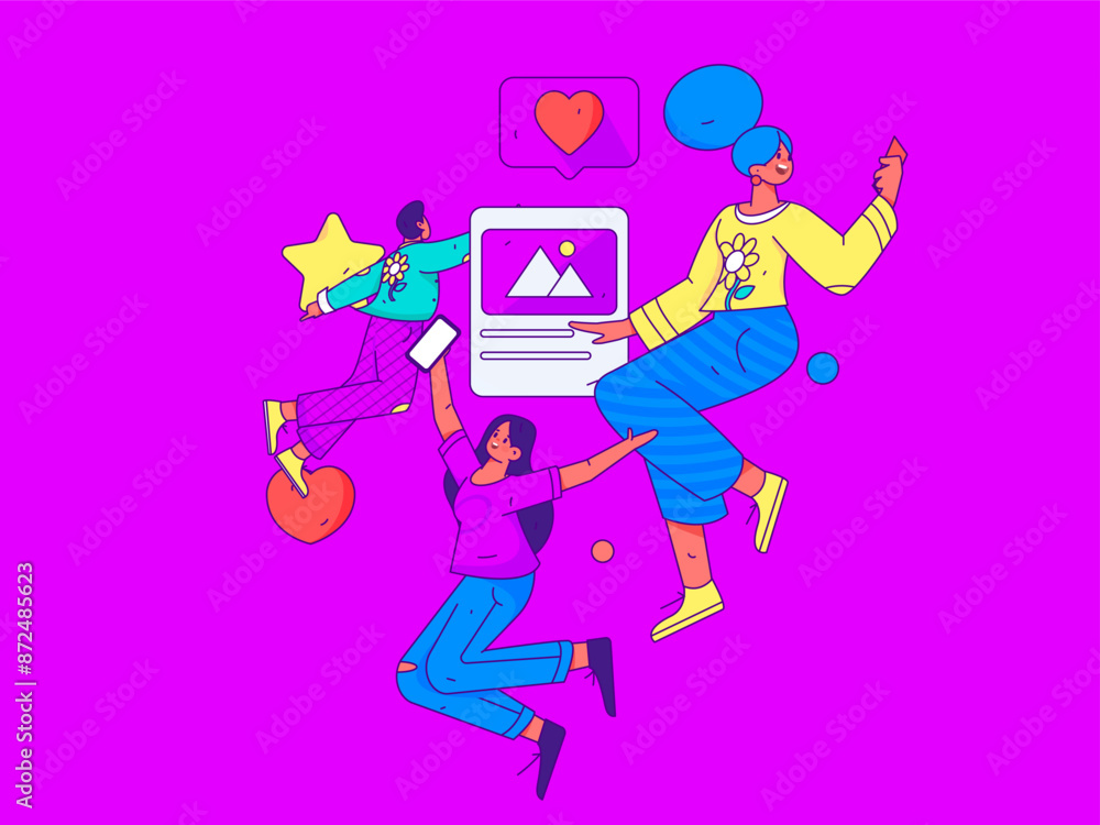 Fototapeta premium Virtual characters social communication concept business flat vector hand drawn illustration 