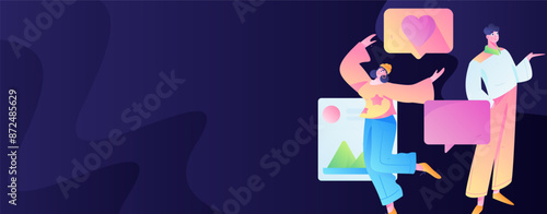 Virtual characters social communication concept business flat vector hand drawn illustration
