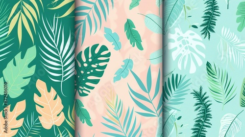 Tropical Leaves Pattern Seamless Illustration
