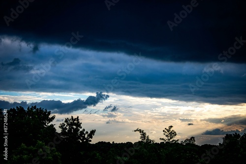 Dark storm clouds sky above a city before bring thunderstorms and heavy rain_