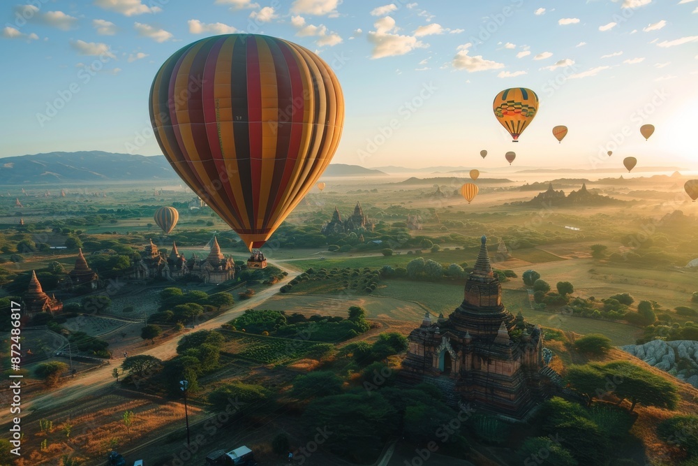 Obraz premium Hot Air Balloons Over Bagan at Sunrise