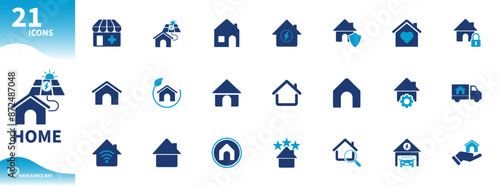 Home icon. Icon set for house, home page, real estate, home protection, pharmacy, moving house. Solid vector icons.