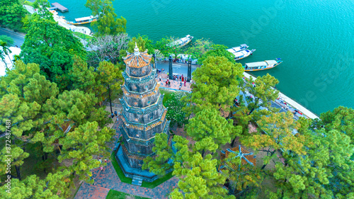 Photos Aerial view of Thien Mu Pagoda is one of the ancient pagoda in Hue city
