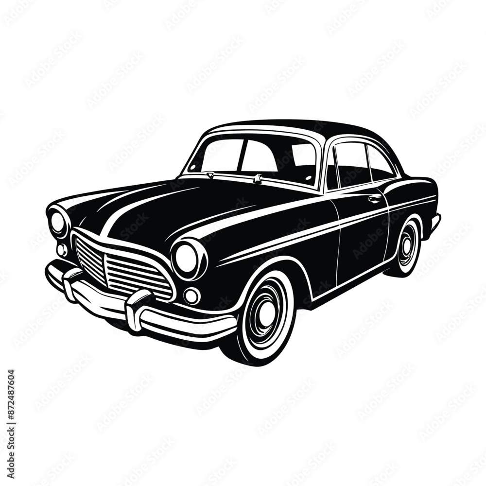 Naklejka premium Vintage classic Car vector black Silhouette isolated on a white background