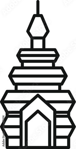 Line art icon of an asian temple building with an ornate roof