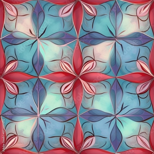 colorful vibrant floreal red and blue inspired flower pattern , generated by AI , generated by AI. High quality photo