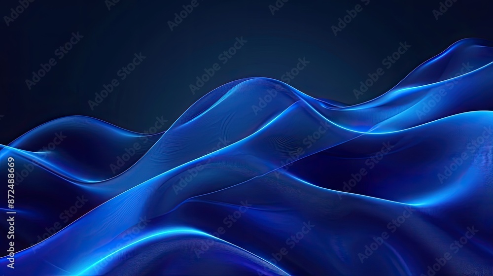 Obraz premium Abstract blue neon background with gentle waves, minimalist and chic