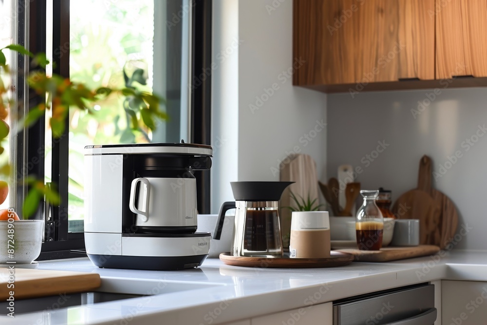 Modern Kitchen Countertop with Coffee Maker and Carafe Modern Kitchen Countertop with Coffee Maker and Carafe