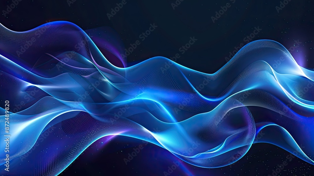 Fototapeta premium Blue neon illustration with smooth, elegant waves for contemporary designs