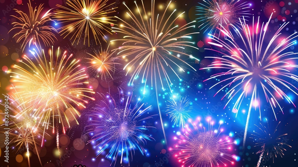 Naklejka premium Bright and colorful fireworks display on a dark night sky