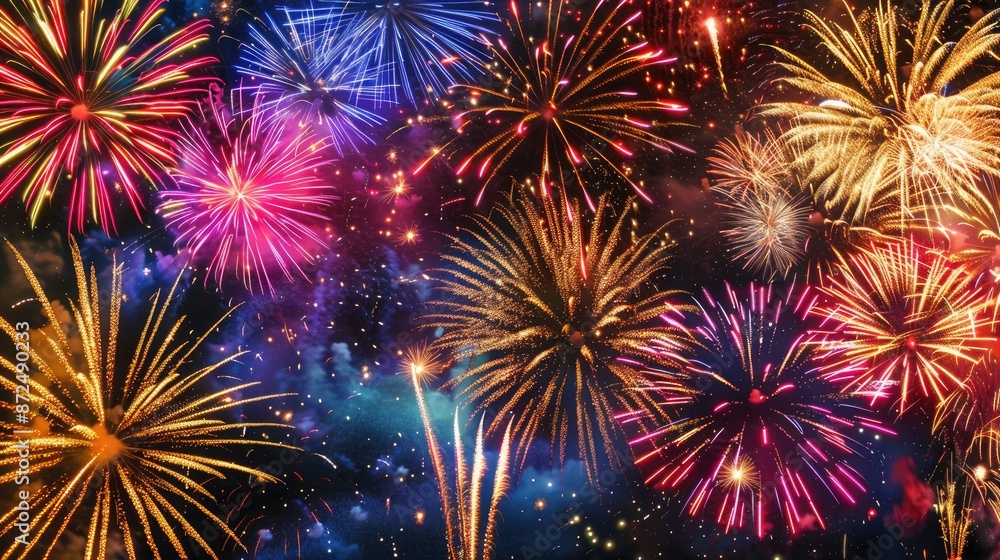 Naklejka premium Brilliant colors of fireworks lighting up the night sky