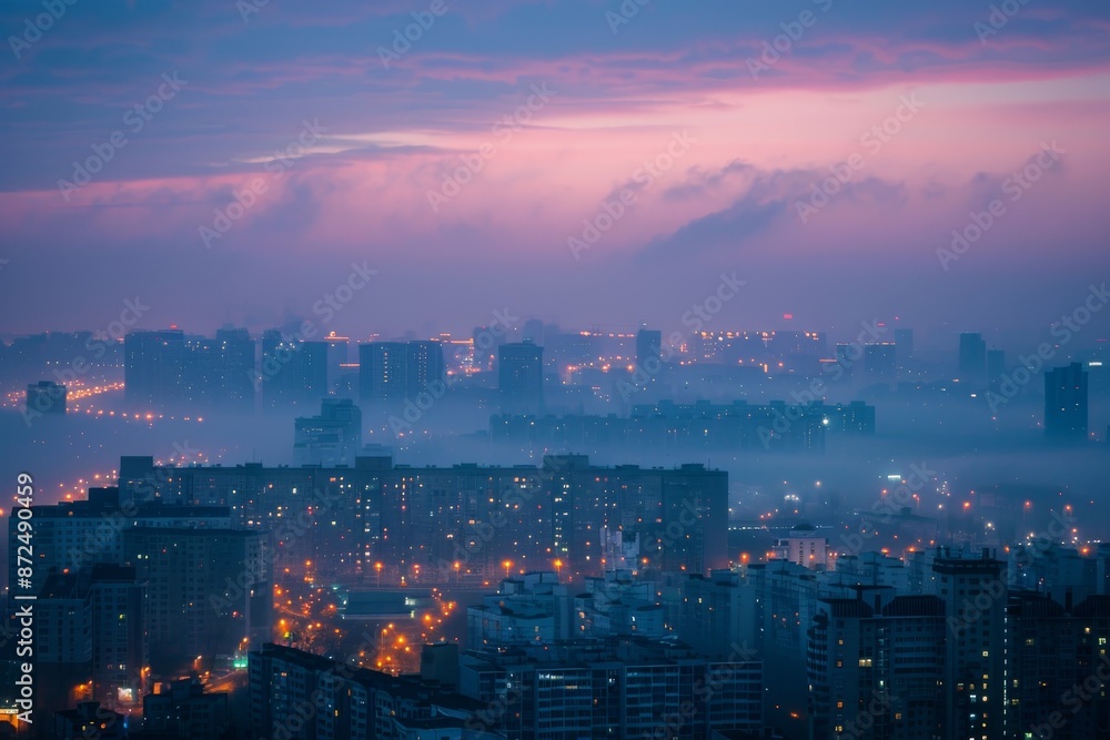 Cityscape at Twilight with Misty Atmosphere Cityscape at Twilight with Misty Atmosphere