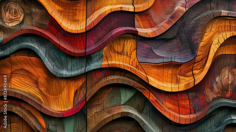 Carved wood texture featuring abstract patterns and colorful nuances Carved wood texture featuring abstract patterns and colorful nuances
