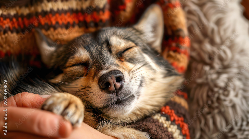 Obraz premium photo of dog being petted warm colors happy dog background