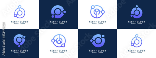 Circular connection technology logo vector collection. Abstract gradient molecular design, line shape idea.