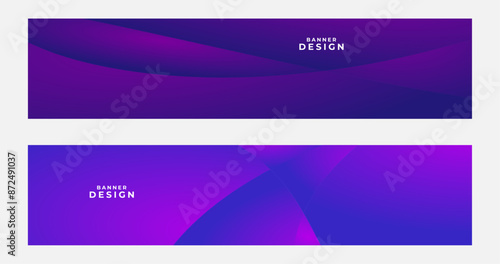 set of purple banners with abstract gradient background with curve