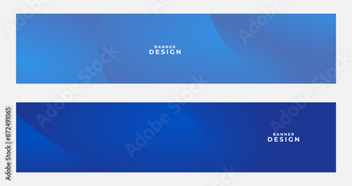 set of blue banners with abstract gradient background with curve