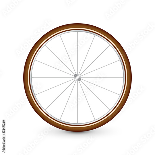 Realistic 3d retro bicycle wheel. Bike rubber tire, shiny metal spokes and rim. Fitness cycle, touring, sport, road and mountain bike. Vector illustration