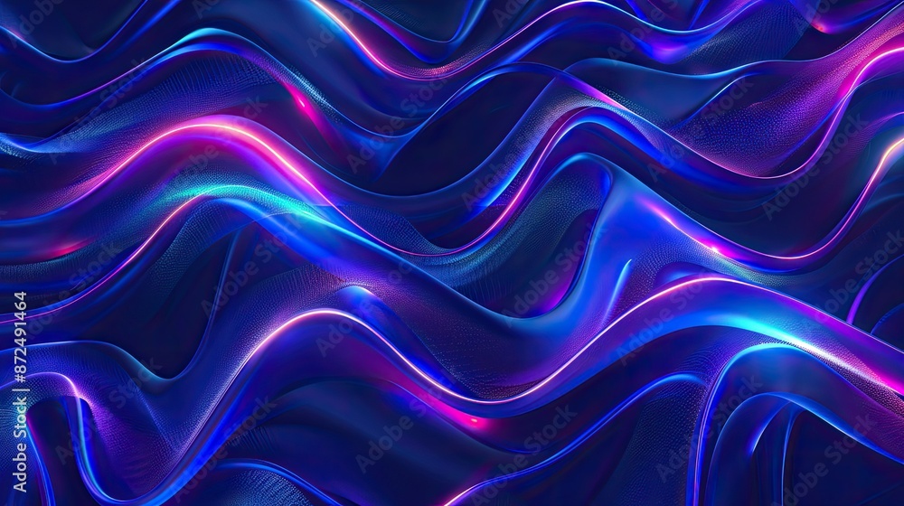 Obraz premium Elegant blue neon illustration background with fluid waves