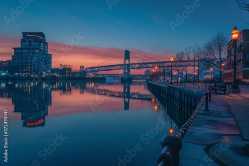 Downtown Cityscape with a Bridge at Dawn