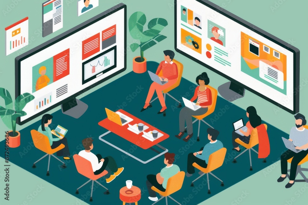 Team Collaboration Around a Coffee Table in an Office Team Collaboration Around a Coffee Table in an Office