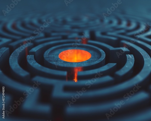 Metaphorical maze with a clear path to a glowing center, answers, problemsolving