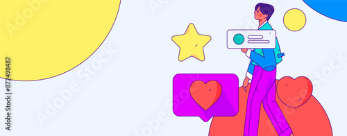 Virtual characters social communication concept business flat vector hand drawn illustration
