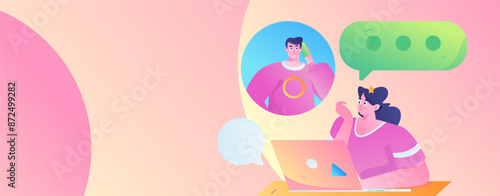 Virtual characters social communication concept business flat vector hand drawn illustration
