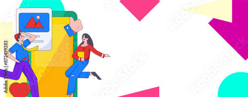 Virtual characters social communication concept business flat vector hand drawn illustration
