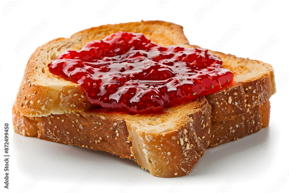 Toast with a generous spread of strawberry or raspberry jam Toast with a generous spread of strawberry or raspberry jam