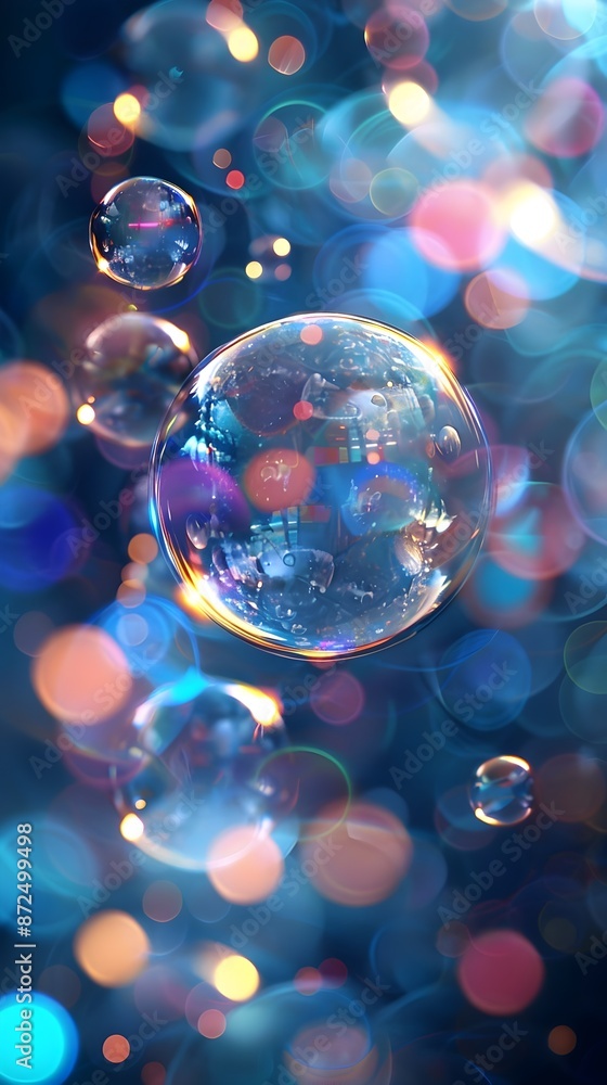 Ethereal Soap Bubble Abstract with Vibrant Illumination and Reflective Bokeh Backdrops Ethereal Soap Bubble Abstract with Vibrant Illumination and Reflective Bokeh Backdrops
