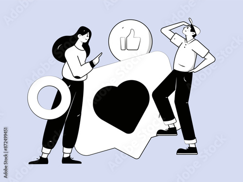 Virtual characters social communication concept business flat vector hand drawn illustration
