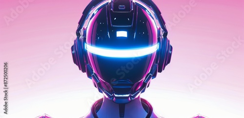White Robot Wearing Headphones With Pink Glow Against a Pink Background