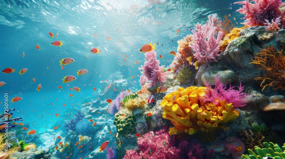 Frontal view of a thriving coral reef Frontal view of a thriving coral reef