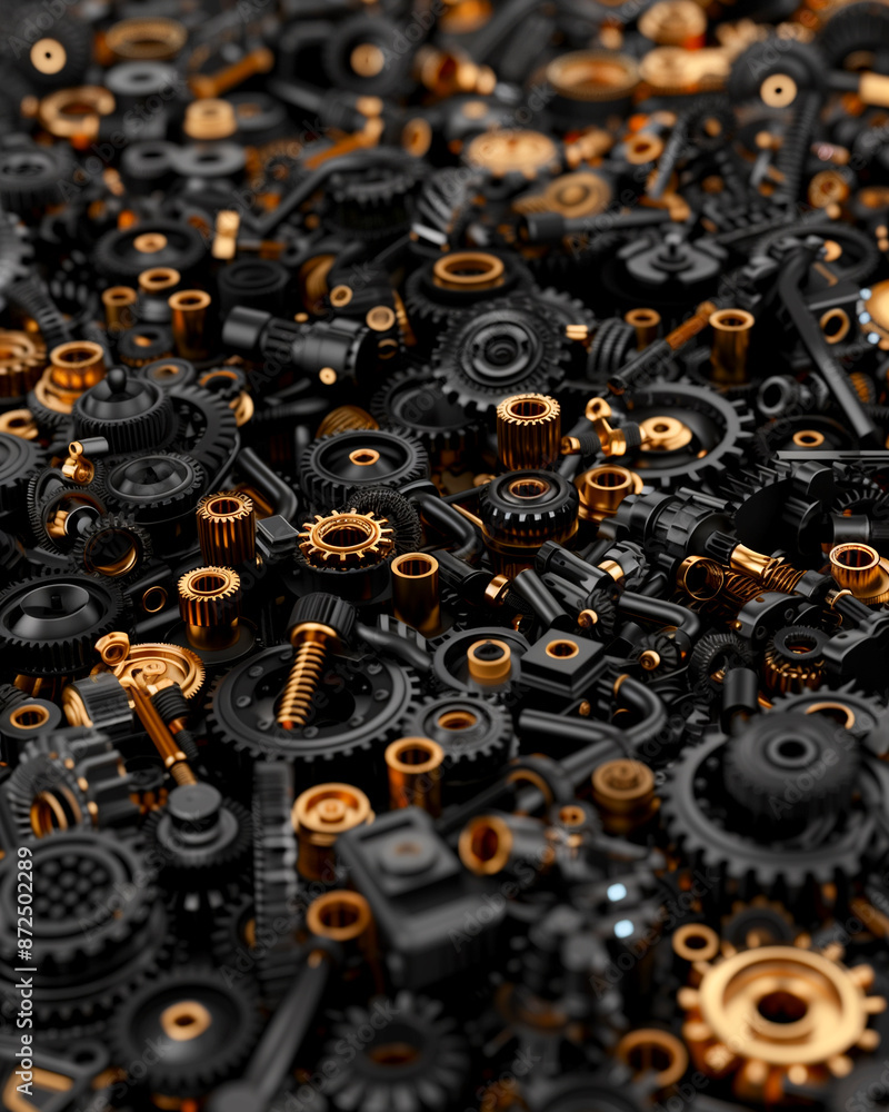 Fototapeta premium A close up of many different types of gears and nuts