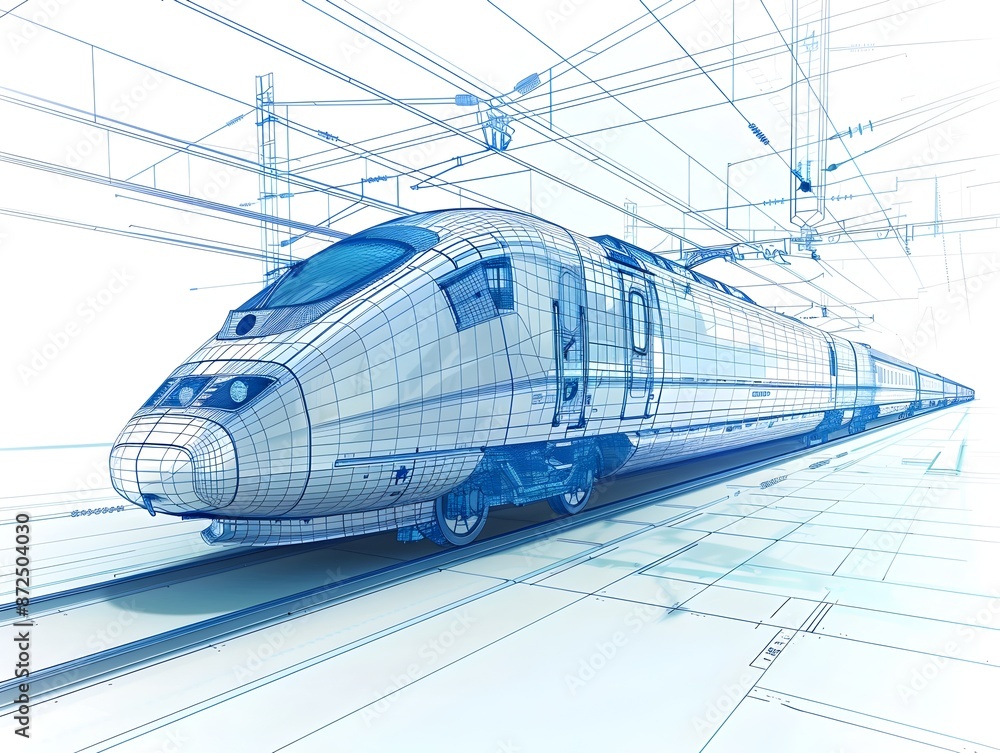 Fototapeta premium Minimalist Blueprint of High Speed Train Manufacturing Components