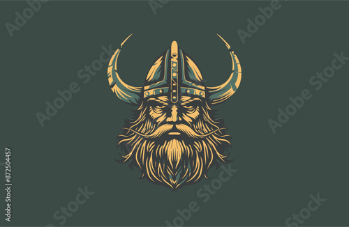Viking logo vector icon illustration vintage style