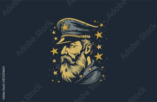 Captain logo vector icon illustration vintage style