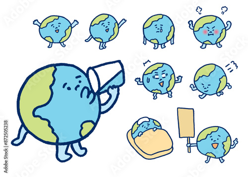 青く美しいかわいい地球のキャラ素材