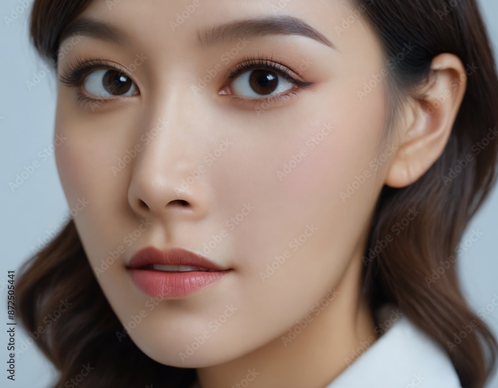 Fototapeta premium close up portrait of a beautiful korean woman business long hair with K-beauty make up style and healthy and perfect skin isolated asian woman
