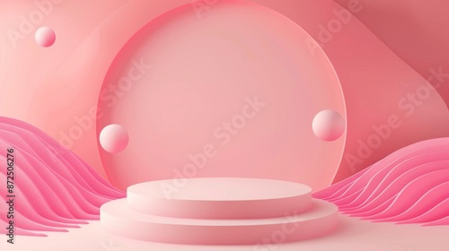 Abstract Pink 3D Render with Platform and Spheres