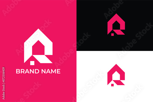 initial letter R home icon construction and modern real estate farm house logo, letter CR RC arrow home icon