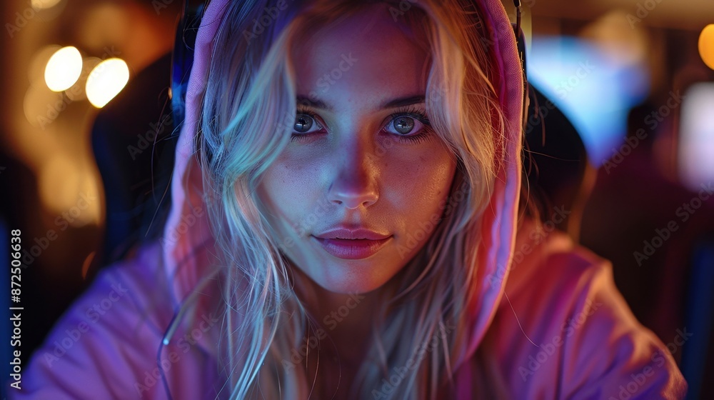 Young Woman Gaming with Intense Focus - Generative AI Young Woman Gaming with Intense Focus - Generative AI